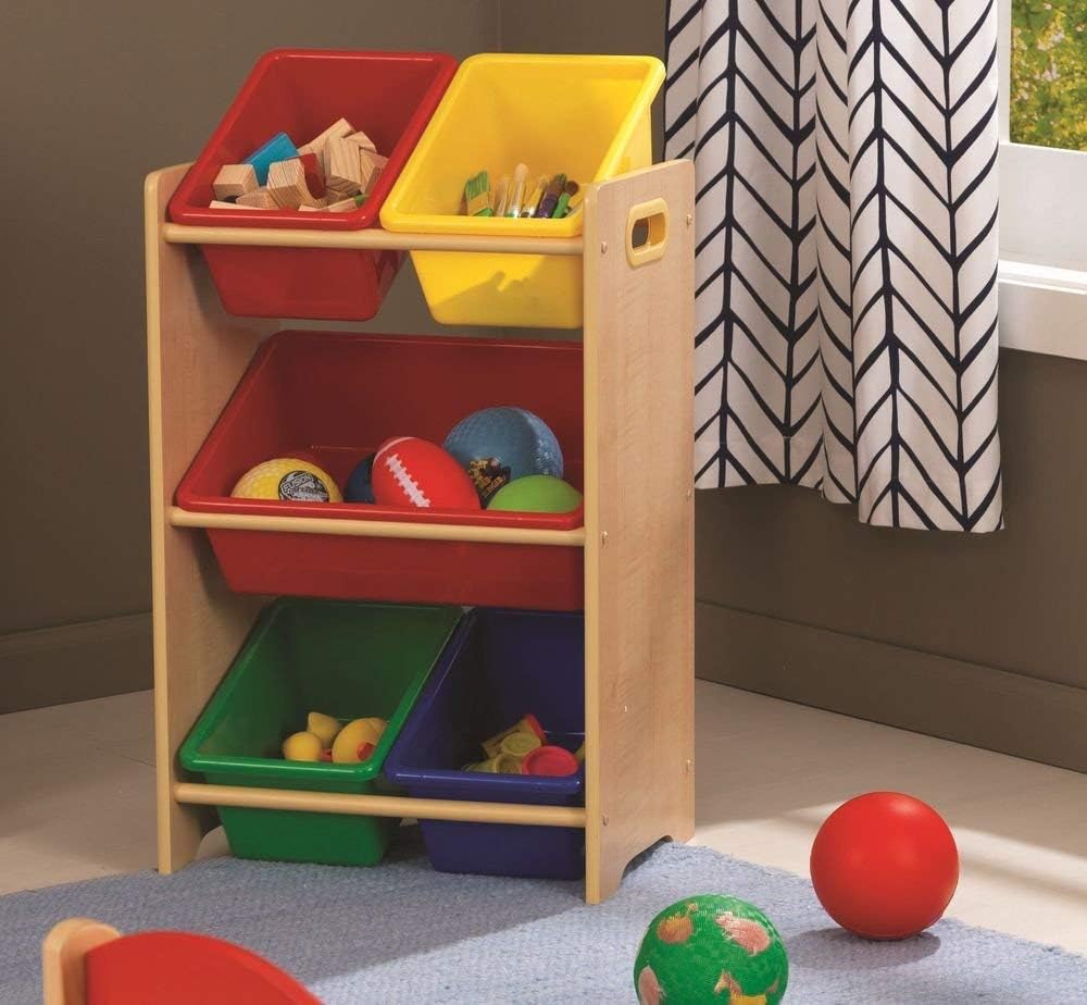 Buу 2 gеt 3 KidKraft Wooden Children's Toy Storage Unit with Five Plastic Bins - Primary & Natural, Gift for Ages 3+