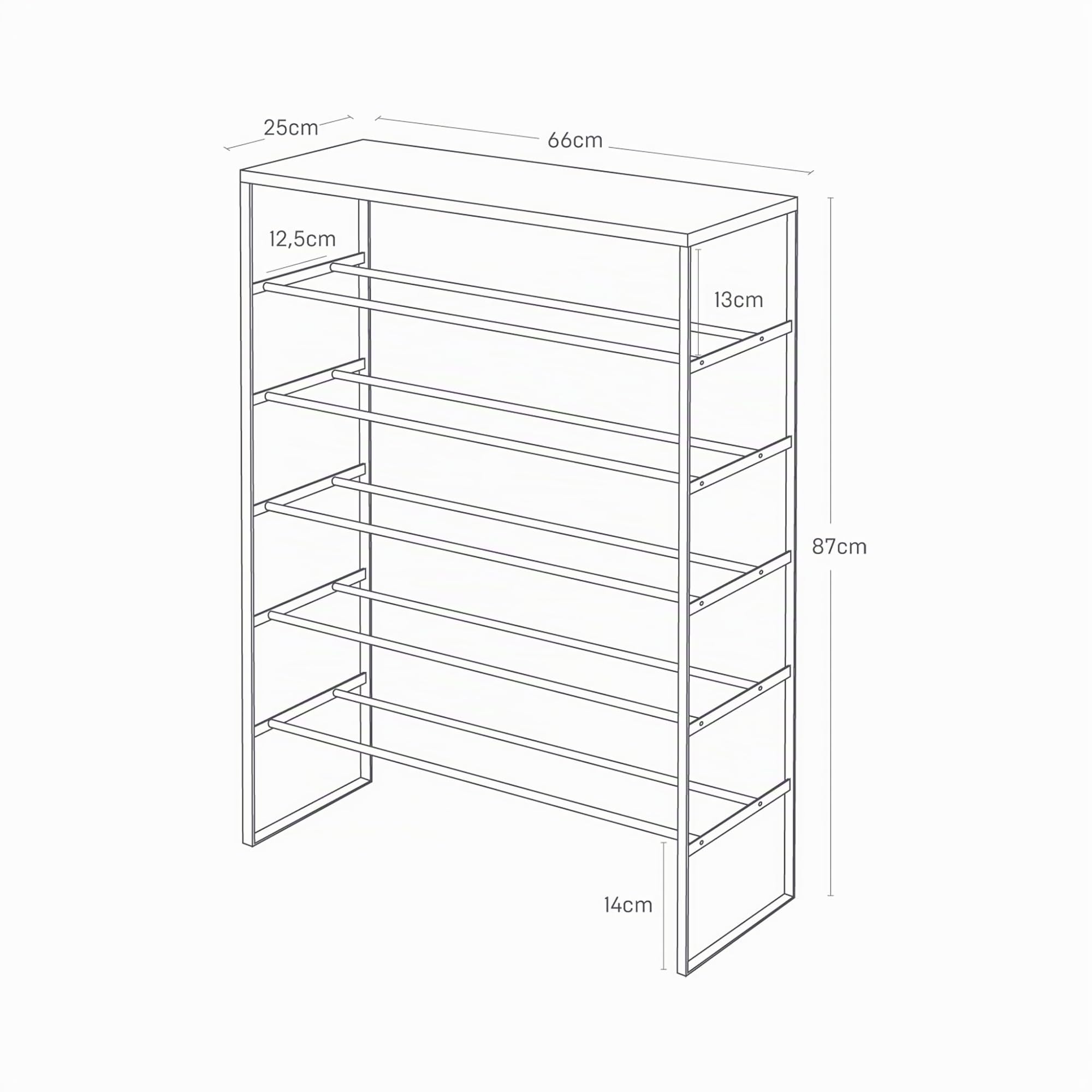 YAMAZAKI 3370 Tower 6~Tiered Wood~Top Shoe Rack, Black, Steel/Wood, 66 x 25 x 87 cm