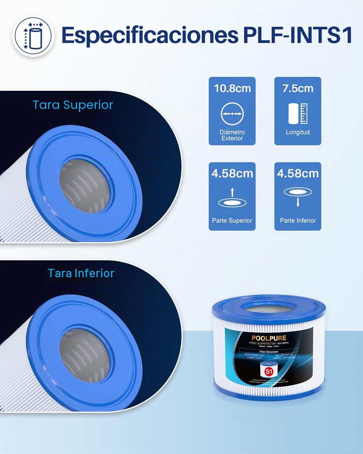 POOLPURE Filtro de bañera de hidromasaje, 29001E, Filtro PureSpa Tipo S1, Filtro de SPA 11692, Cartuchos de Piscina fáciles de Instalar, reemplazos para Varias Bombas de Piscina PureSpa, 4.2 x 2.8