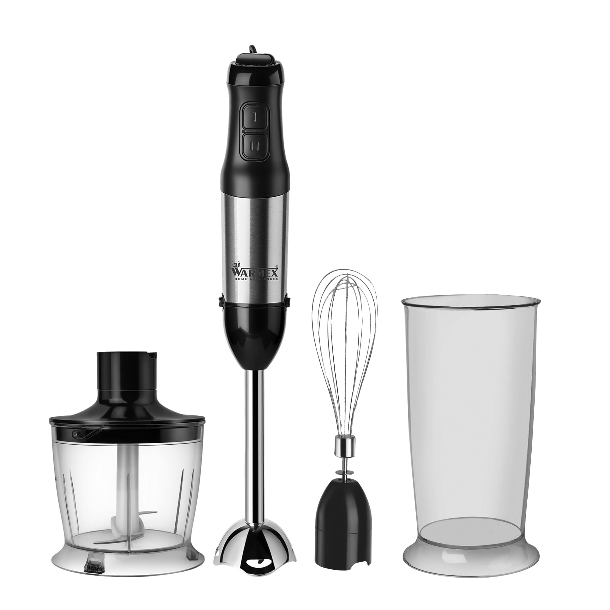 Warmex Electric Hand Blender for Kitchen with Chopper, Jar & Whisker | Black Appliance for Smoothies, Soup & Veggies | 2 Variable Speed Modes 230 Volts Stainless Steel Blades | 1 Years Warranty