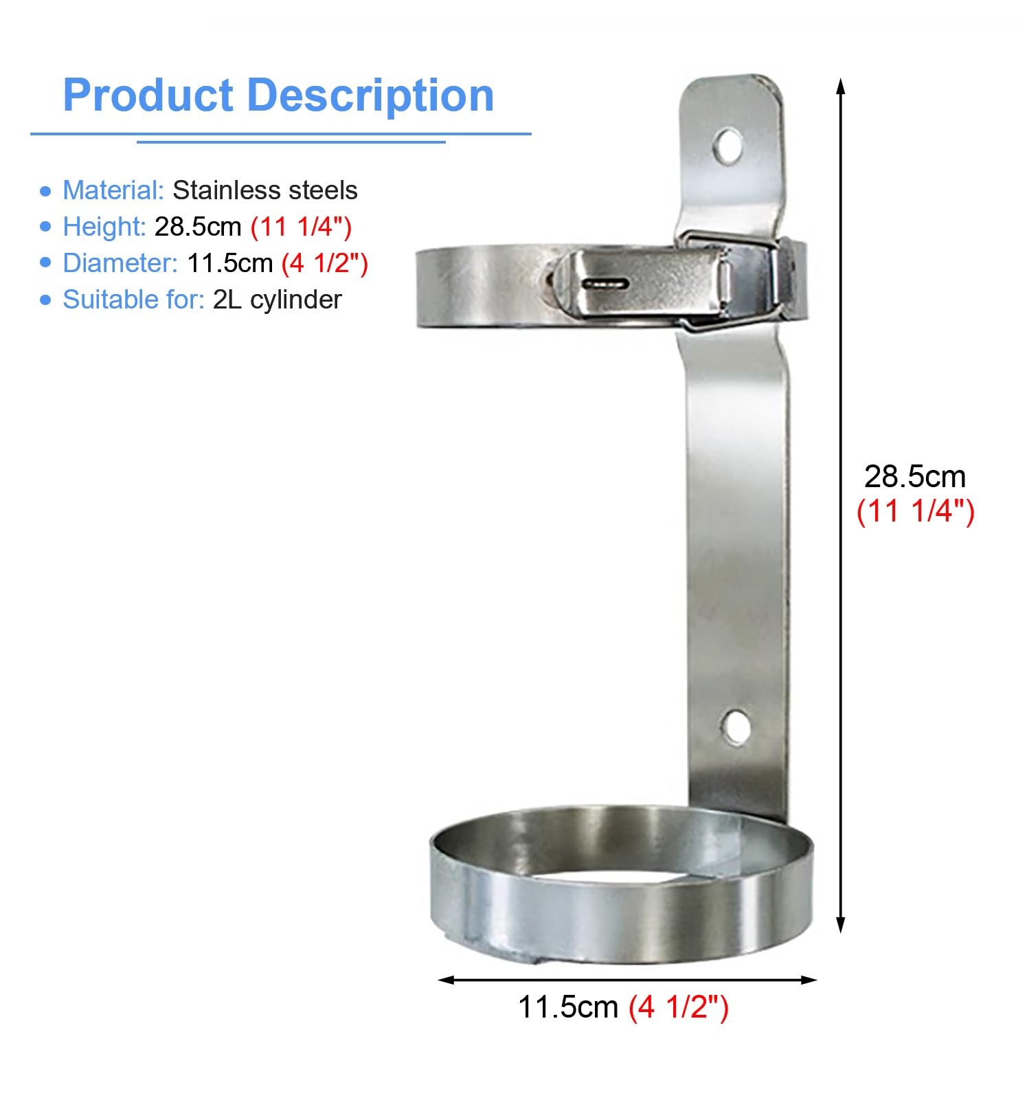 Wytrzymały stalowy uchwyt na zbiornik na tlen – stabilny stojak na butle gazowe 2 l, 4 l i 10 l, wewnętrzna butelka azotu i stojak na gaśnicę, stały wspornik, średnica 11,5 cm (5 szt., średnica