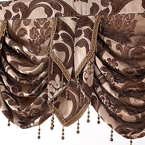 Napearl Waterfall Valance For Windows-Damask Window Valance With Swags, Decorative Window Toppers, Brown Swag Valance For Living Room, Bedroom, 81-Inch Wide #TOP2
