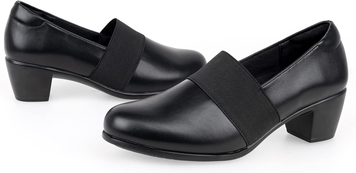 VJH confort Women’s Heeled Shoes, Comfortable Elastic Low Block Chunky Heels Pumps