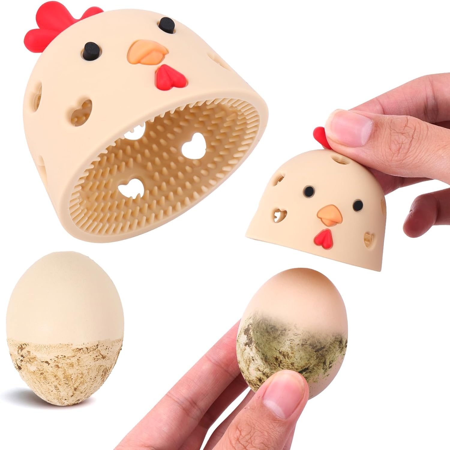 Silicone Egg Brush Cleaner, Egg Scrubber for Fresh Eggs, Multipurpose Vegetable and Fruit Scrubber Tool for Fresh Eggs, Egg Washer Cleaning Brush (Brown)