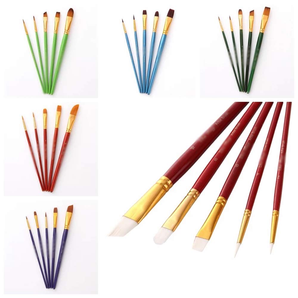XBTGS Juego de 5 pinceles para acuarela, mango de madera, nailon, pintura al óleo, herramienta de dibujo, suministros de arte, 5 unidades