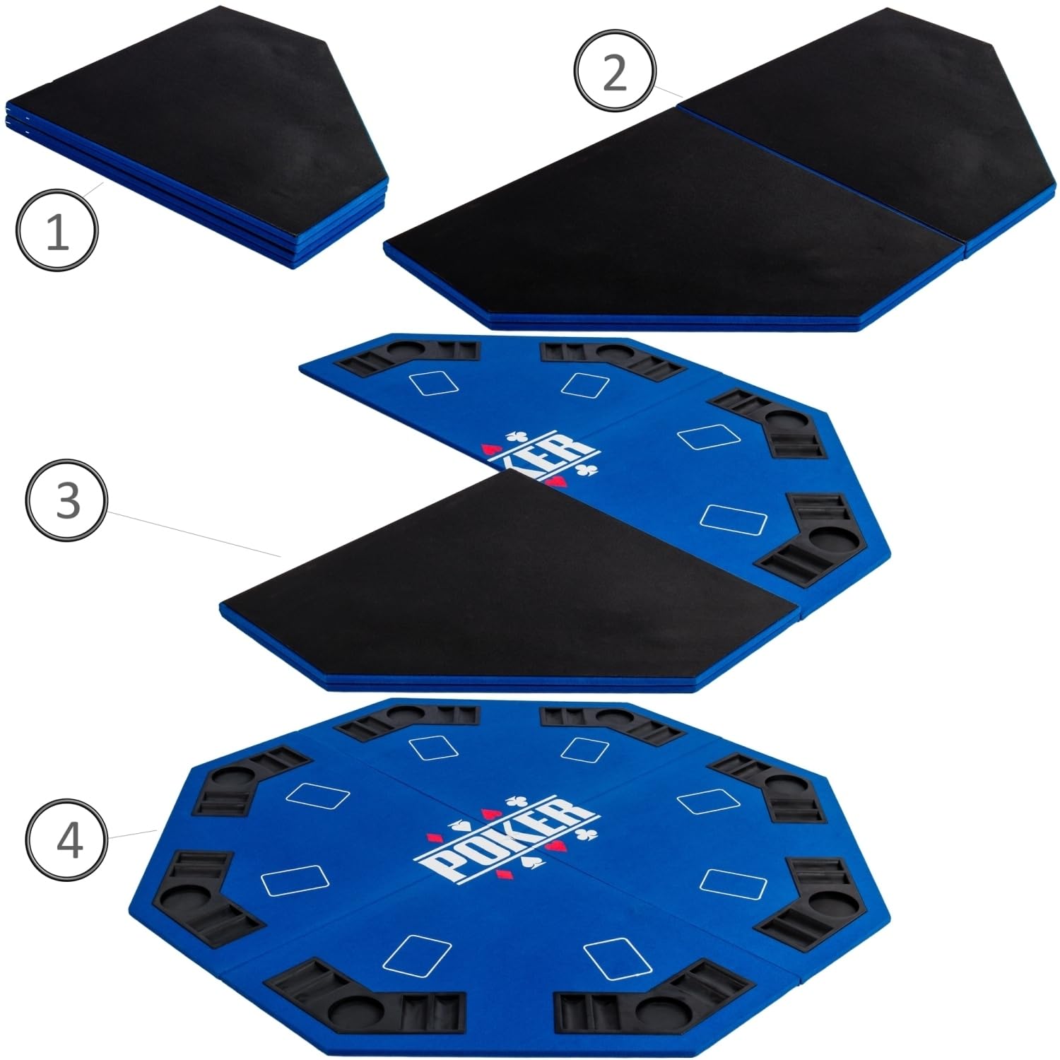 GAMES PLANET Faltbare Pokerauflage Full House 120x120 cm achteckig MDF 8 Getränkehalter 8 Chiptrays grün