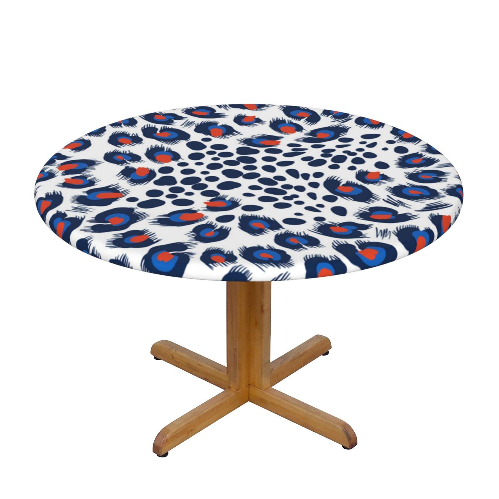 Lsjuee Round Fitted Tablecloth 45-50in Elastic Edged Table Cloth for Kitchen Dining Party Home Decor - Leopard Skin White