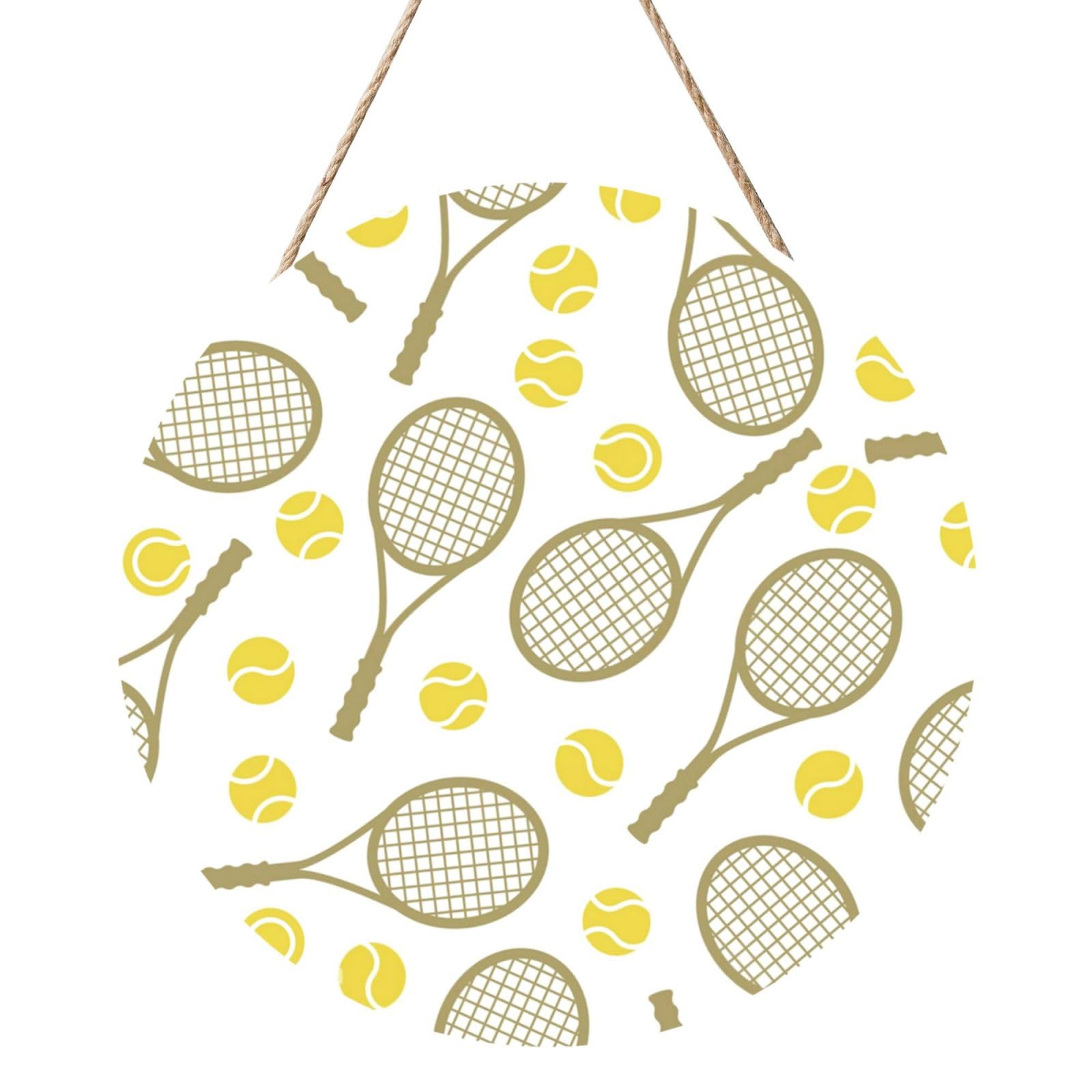 InOmak Ball Game Tennis, Round Wood Panel Painting 12 in, Wall Hanging Painting For Home