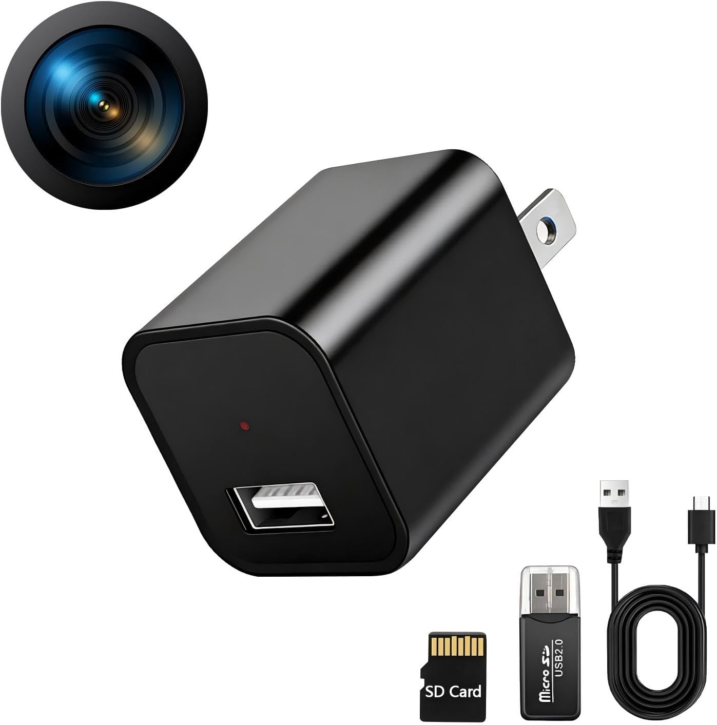 1080P HD Charger Camera with Motion Detection, 106° Wide Angle, No WiFi/Monthly Fee, Mini Hidden Camera for Home Security/Nanny/Pet Monitoring