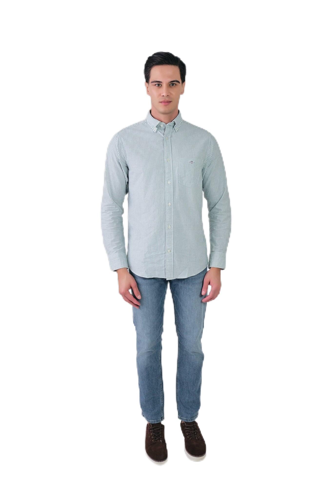 Gant Men's Deep Forest Green Reg Oxford Banker Stripe Shirt, S