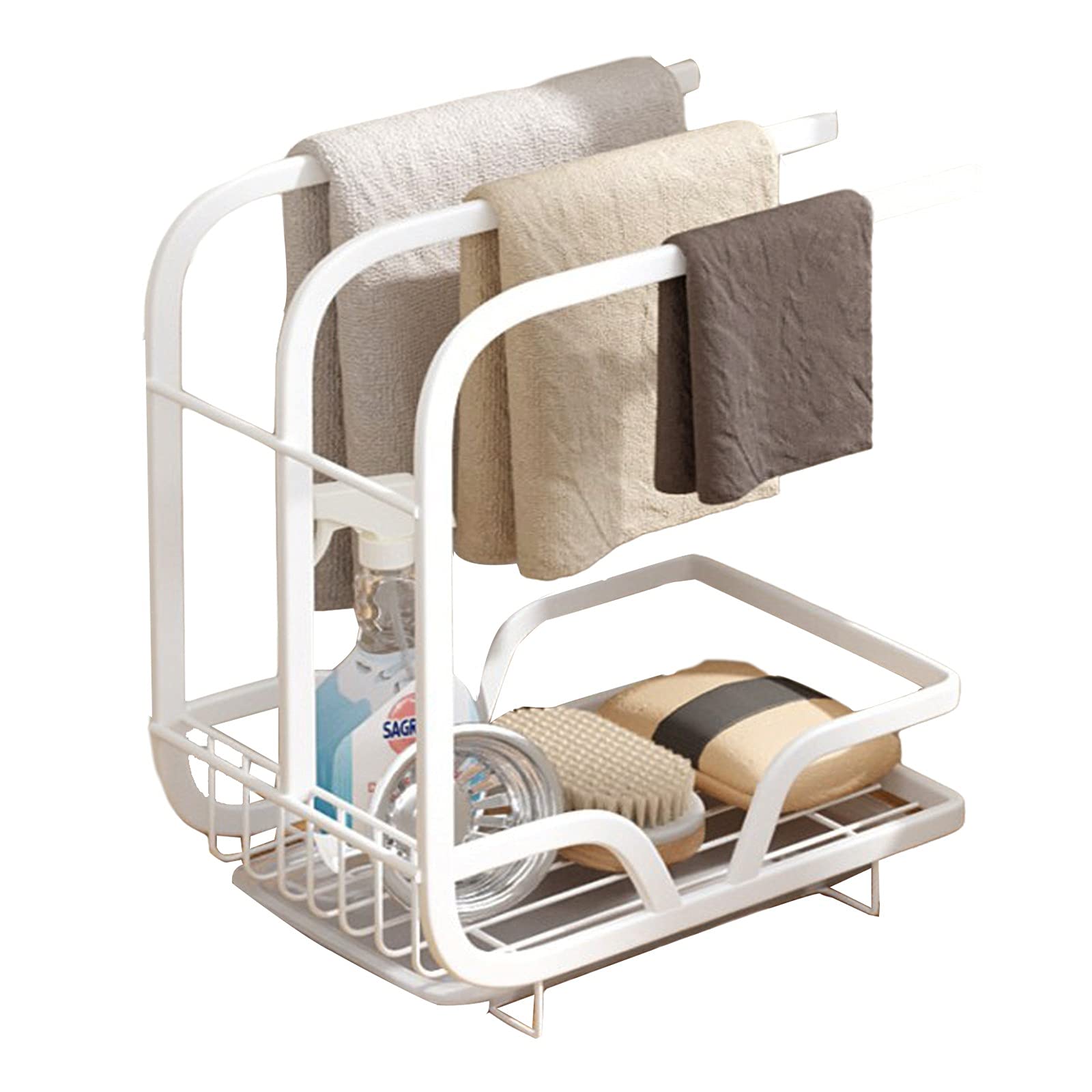 Organizer Da Lavello Ketilrub: Scolapiatti, Porta Spugne E Porta Asciugamani 3-in-1 Per Cucina E Bagno – Argento - 2