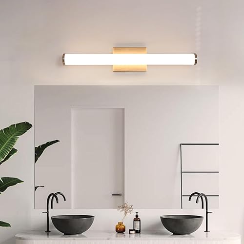 Miniatura 5 de Luz LED de espejo de tocador de 24 pulgadas, lámpara de pared de baño blanca cálida de 3000 K, 25 W 1750 LM, regulable, elegante acabado de níquel