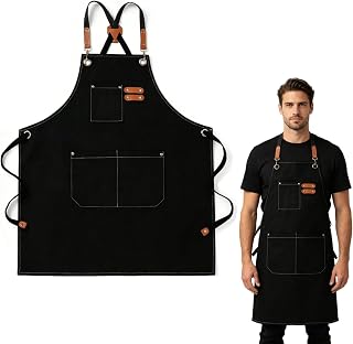 Tokaneit Schwarz AKochschürze Herren Reines Polyestergewebe, Arbeitsschürze mit 3 Taschen, Schürze aus Segeltuch, Überkreuzte, verstellbare Schultergurte, für Bäcker, Schreiner, Floristen