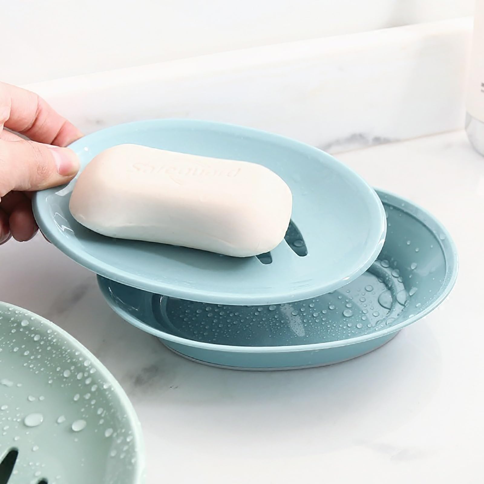 Jabonera Jabonera Ovalada de plástico Simple con Doble Compartimento para la Limpieza del Baño y la Cocina(Rosado)