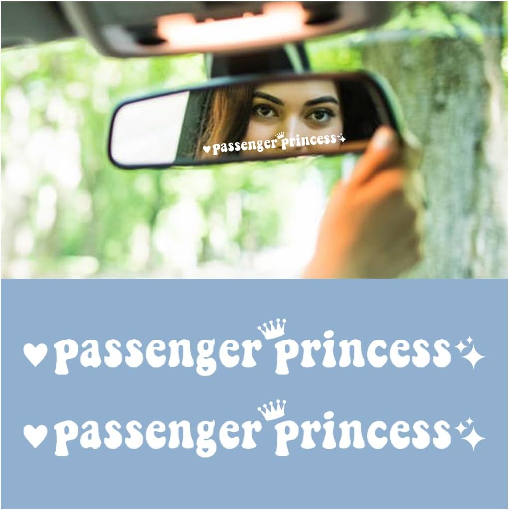 Ohleats 2 PCS Passenger Princess Sticker, Funny Car Rearview Mirror Window Bumper Decal Decoration, Cute Auto Mirror Vinyl Letter Decal Sticker for Women Girls, Car Accessories (White, 7.9 Inch)