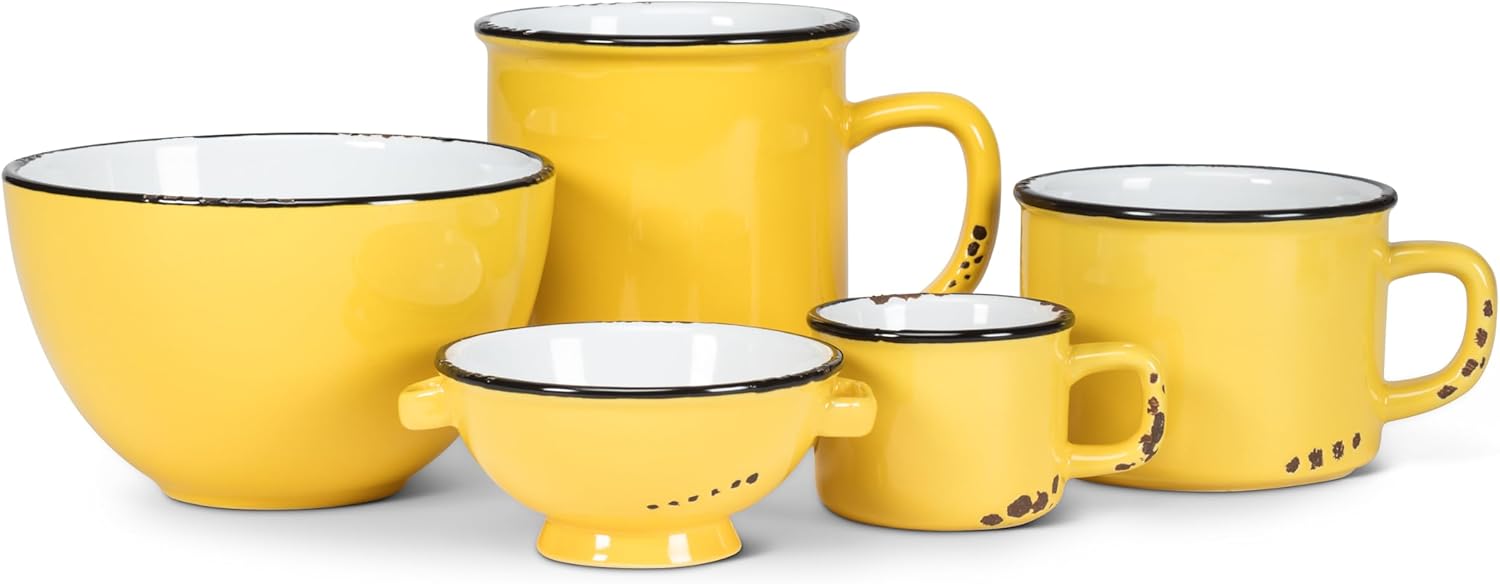 Abbott Collection 27-ENAMEL/CAP YLW Enamel Look Stoneware Cappuccino Mug, Yellow