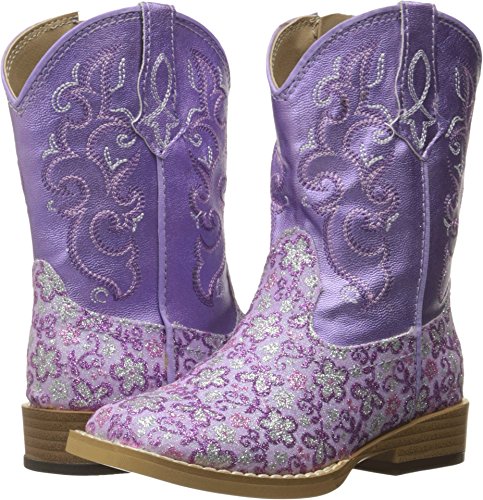 Roper 1901 Infant Wide Square Toe Purple Floral Glitter W/Metallic Vamp 8