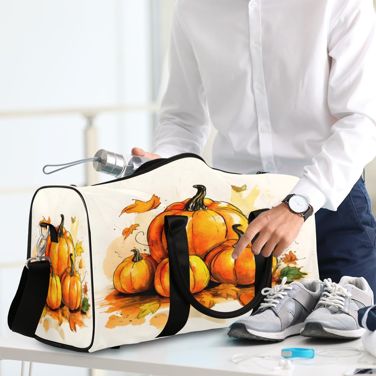 Watercolour Pumpkins Travel Duffel Bag for Women Men Large Capacity Overnight Weekender Bags for Lightweight Waterproof Sport Gym Bag for Workout Yoga Swim