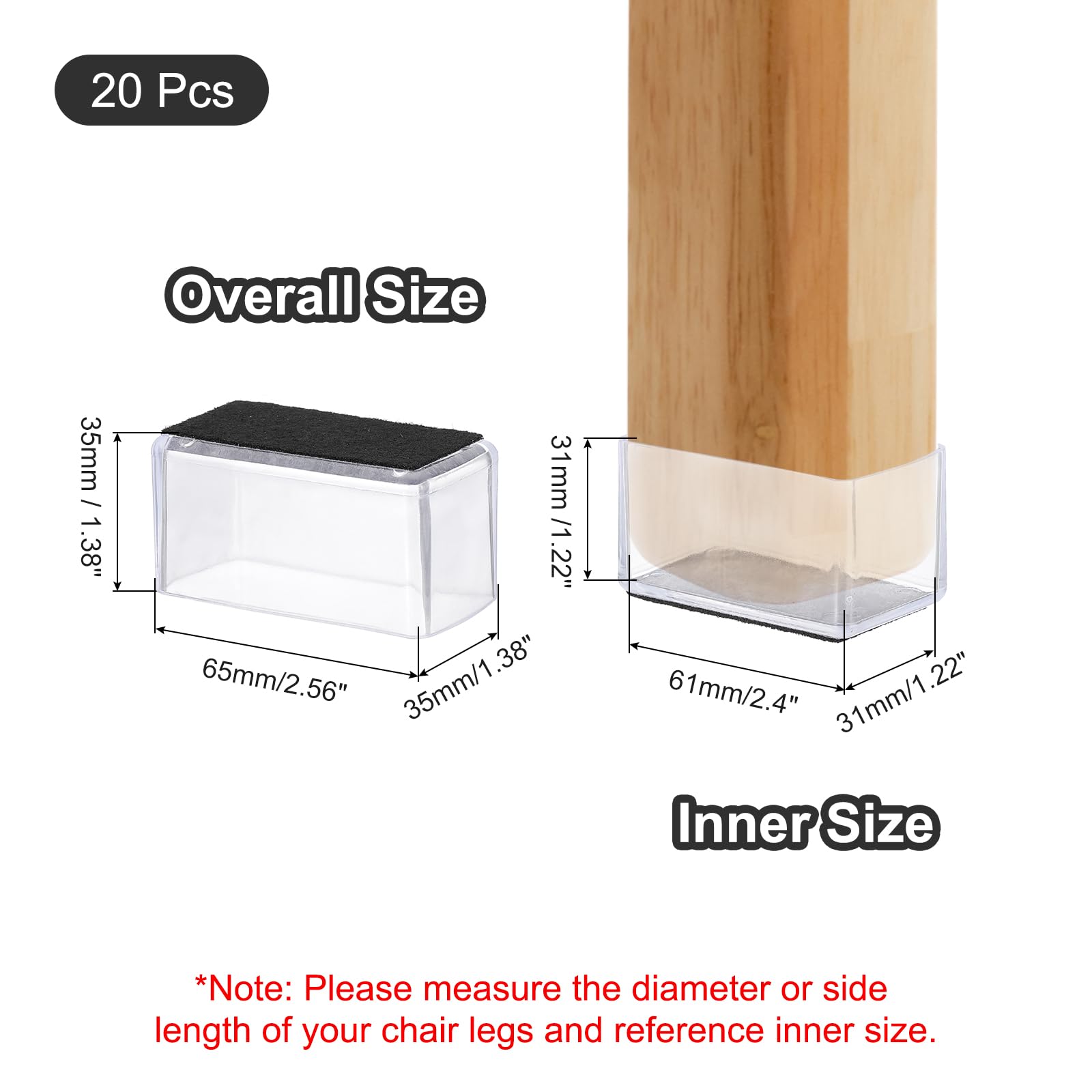 PATIKIL Chair Leg Floor Protector for Hardwood Floors 20 Pcs Rectangle PVC Felt Fit 2.36" x 1.18" Furniture Leg Cap Furniture Feet Cover Furniture Feet Carpet Small Slider - Image 2