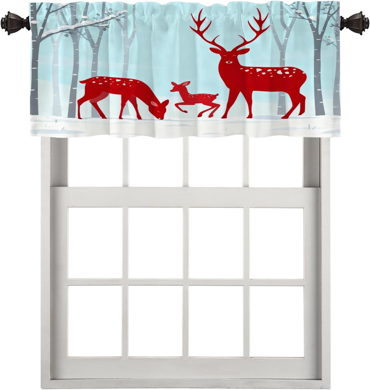 Red Festival Christmas Kitchen Valances for Windows,White Deers Blackout Valances Curtains Multilayer Polyester Drapes for Kitchen Bedroom 1 Pack 52X18 Inches