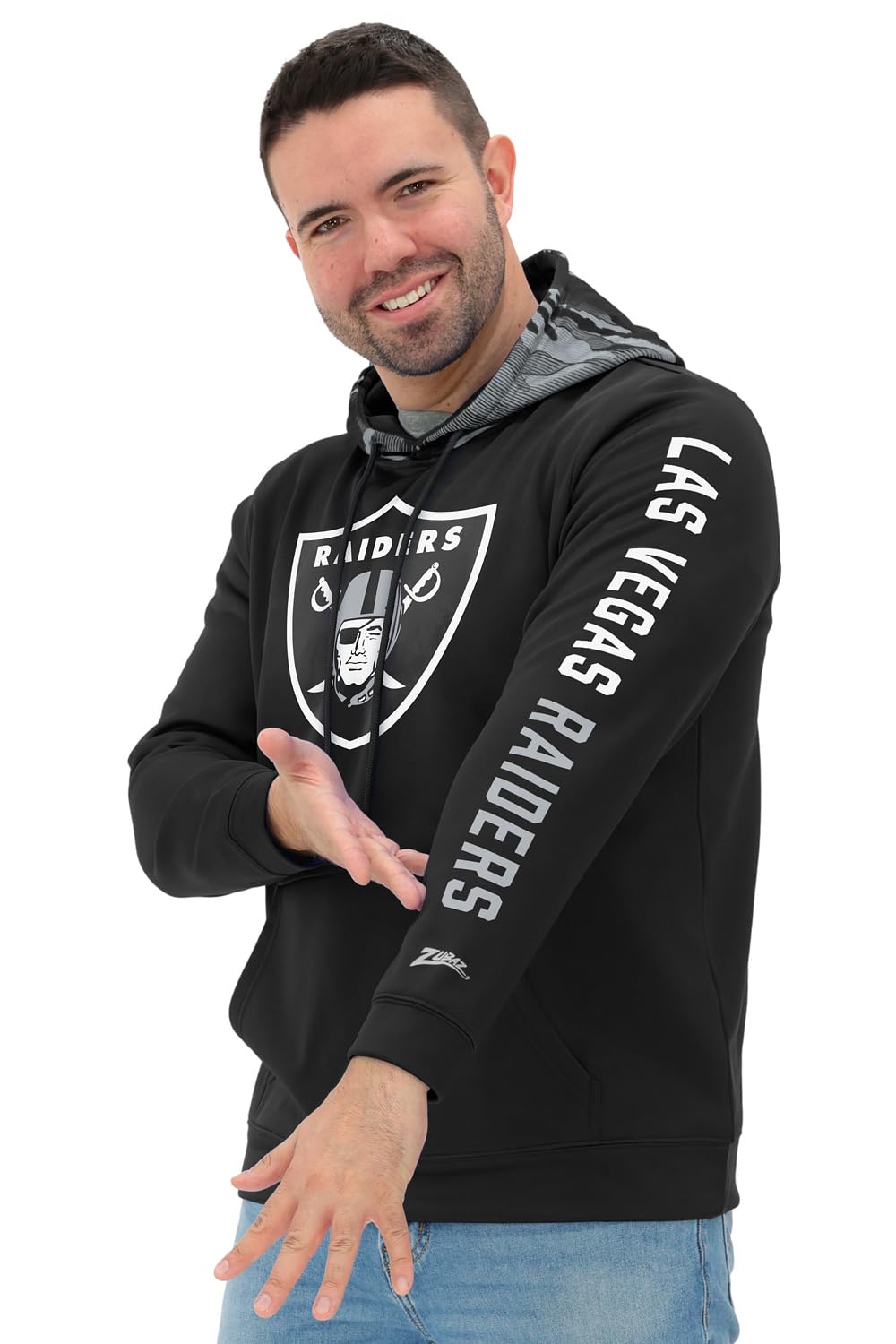 Zubaz NFL Football Men's Solid Team Hoodie with Camo Lined Hood and Sleeve Graphic