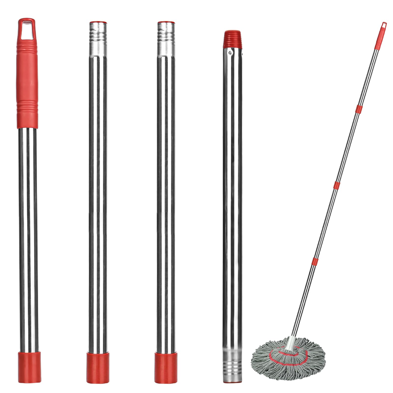 Mop Attachment, Telescopic Handle, Replacement Handle, Compatible with Vileda Turbo Spin/Turbo Smart Mopp, Adjustable Mop Handle, 4 Pieces, 58"