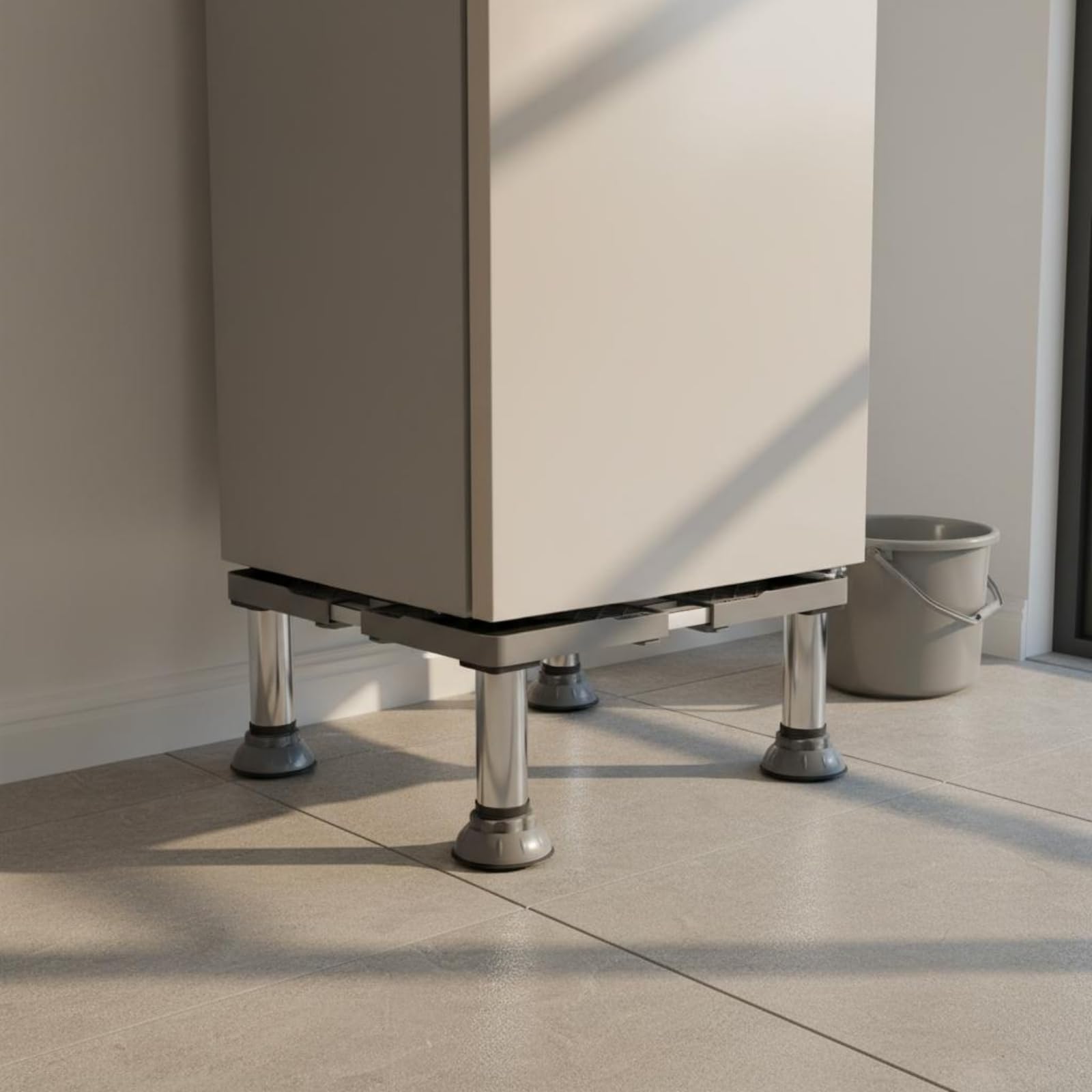 Soporte Elevable Antivibración Ajustable Ajustable en Nivelación Base Antideslizante Protección del Suelo, Pies De Elefante De Acero Inoxidable Elevados Altura Total 15-18cm Tubo Doble