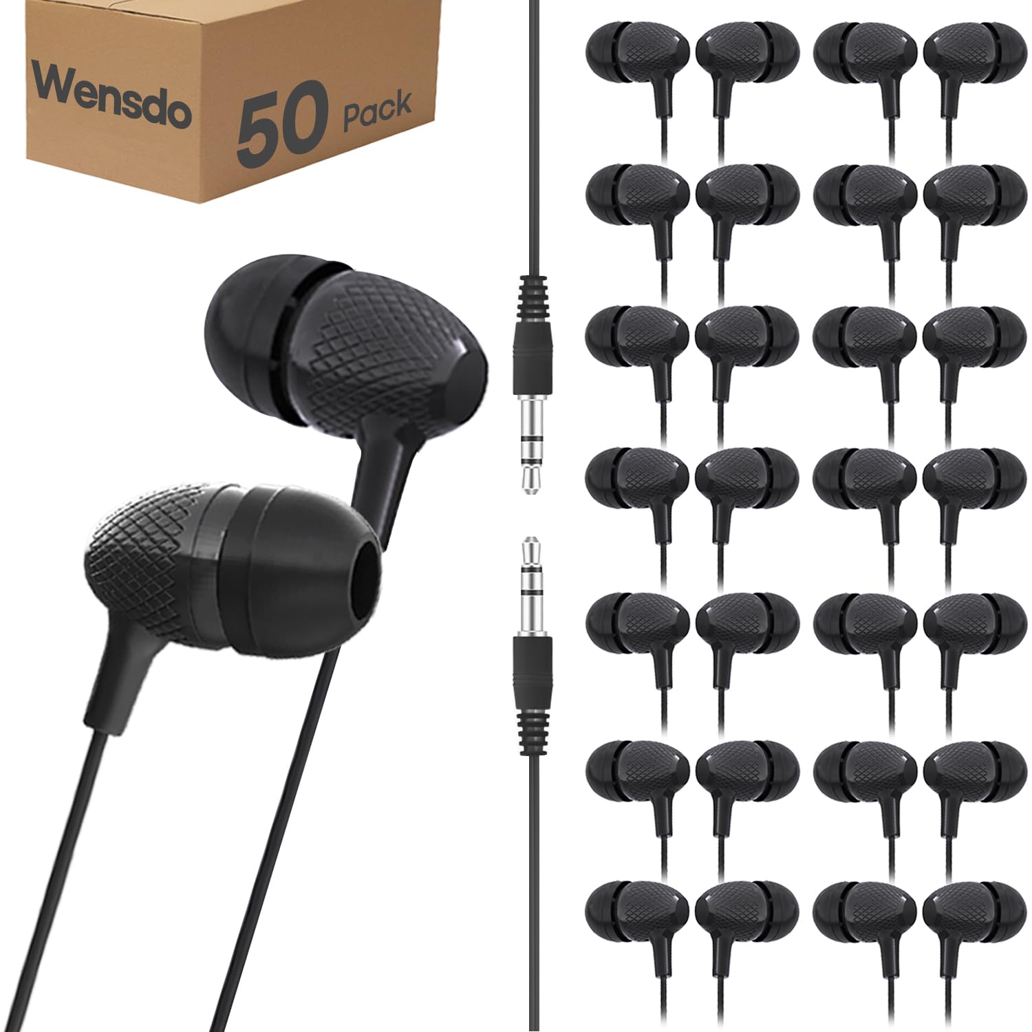 Wensdo Bulk Earbuds Headphones 50 Pack for Classroom Kids, Wholesale Durable Earphones Perfect for K12 Schools Students Kindergarten Children Gift and