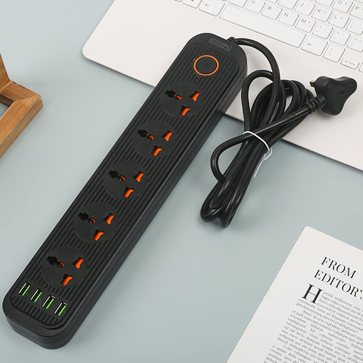 Tycom Power Strip Surge Protector with USB- Extension Cord Flat Plug with Widely 5 AC Outlet and 4 USB, Small Desktop Station with 6 ft Power Cord, Compact Socket (A03 Black)