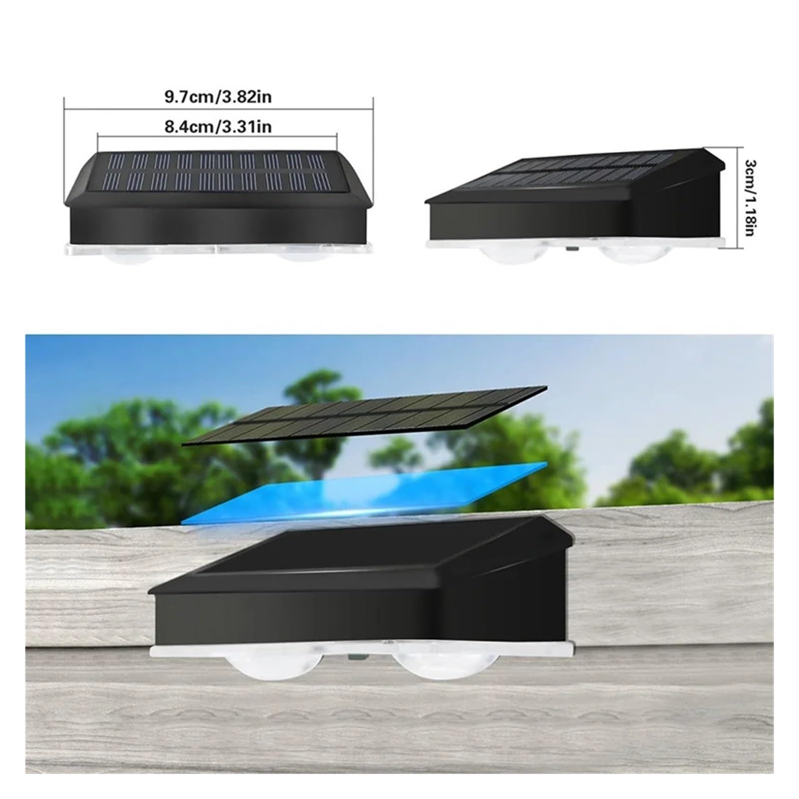 Lampada LED Solare per Esterni, Impermeabile, per Decorazione Giardino, Super Luminosa, per Numero civico di Villa, Balcone, Luce Solare, Illuminazione da Parete (3 Pezzi, Luce fre