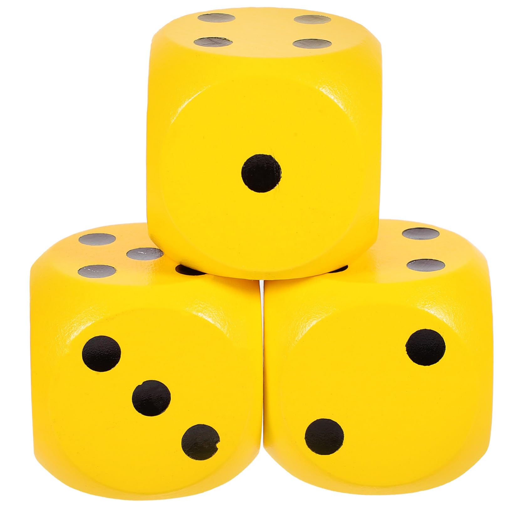 FRCOLOR 3 Dés en Bois Naturel 3pcs, Légers et Portables, 4 Cm Points Arrondis Jaunes pour Jeux de Table et Fêtes Amusantes