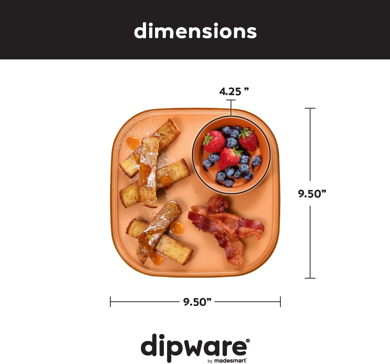 Madesmart Dipware Reusable Dining Plate, Serving Tray for Appetizers and Snacks, Sandwiches, Hummus, Sauces, Stackable & Removable Dip Bowl, PinkTerracotta