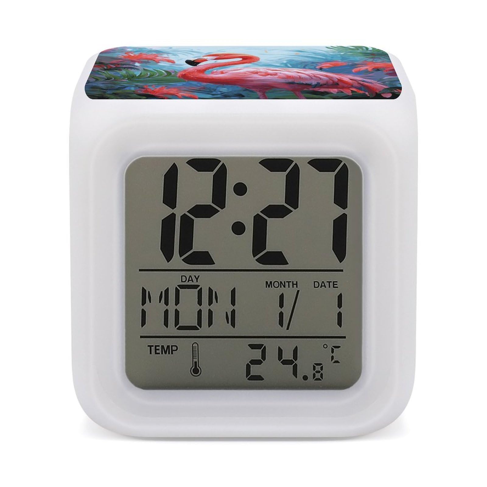 FekiLoot Painted Flamingo Alarm Clock for Heavy Sleepers Small Digital Alarm Clock with Date Temperature Wake Up Digital Clocks with 7 Colors Changing Desk Clocks for Bedroom Bedside Nightstand