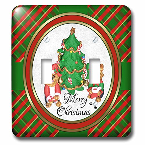 Interrupteur double Père Noël et Yorkshire Terrier déco électricité pour chambre Noël multicolore