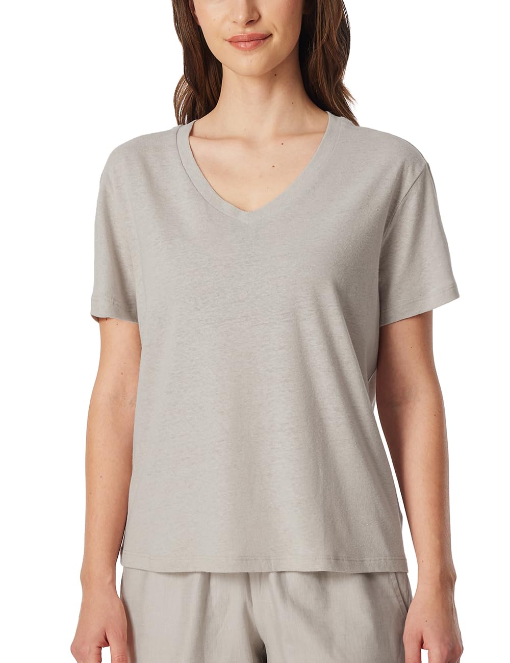 Schiesser Damen Schlafshirt Kurzarm Leinen-Mix + Relax Pyjamaoberteil