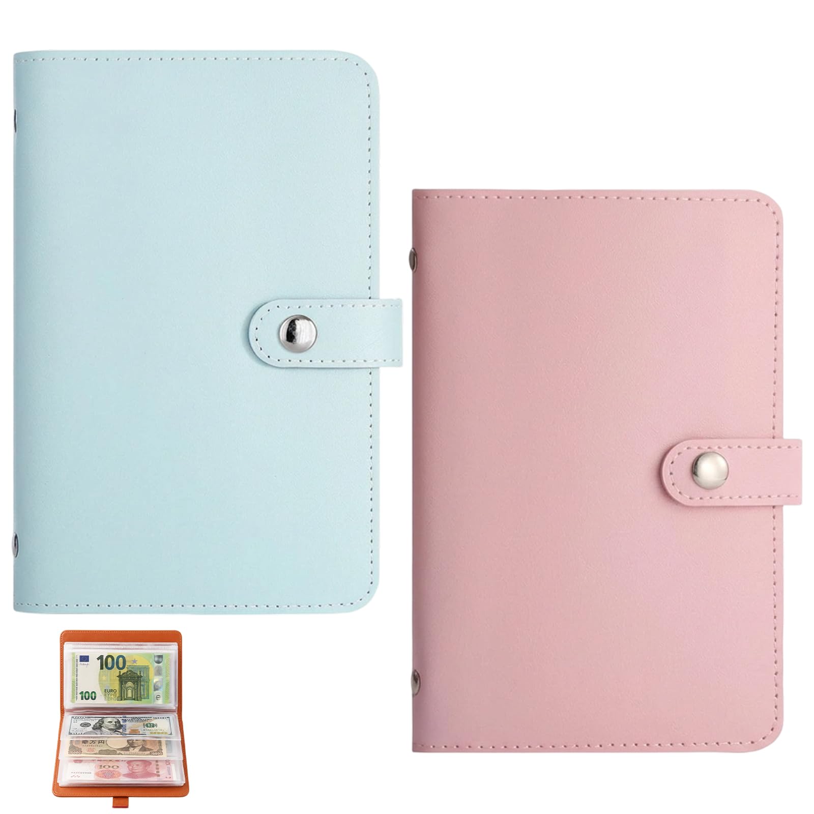 2Pcs 2026 New Money Saving Wallet, Money Saving Challenge Organiser, Money Saving Binder with Two Colours Pink and Blue, 50 Pages,Both Sides can be Used, for Offices,Home and Couples