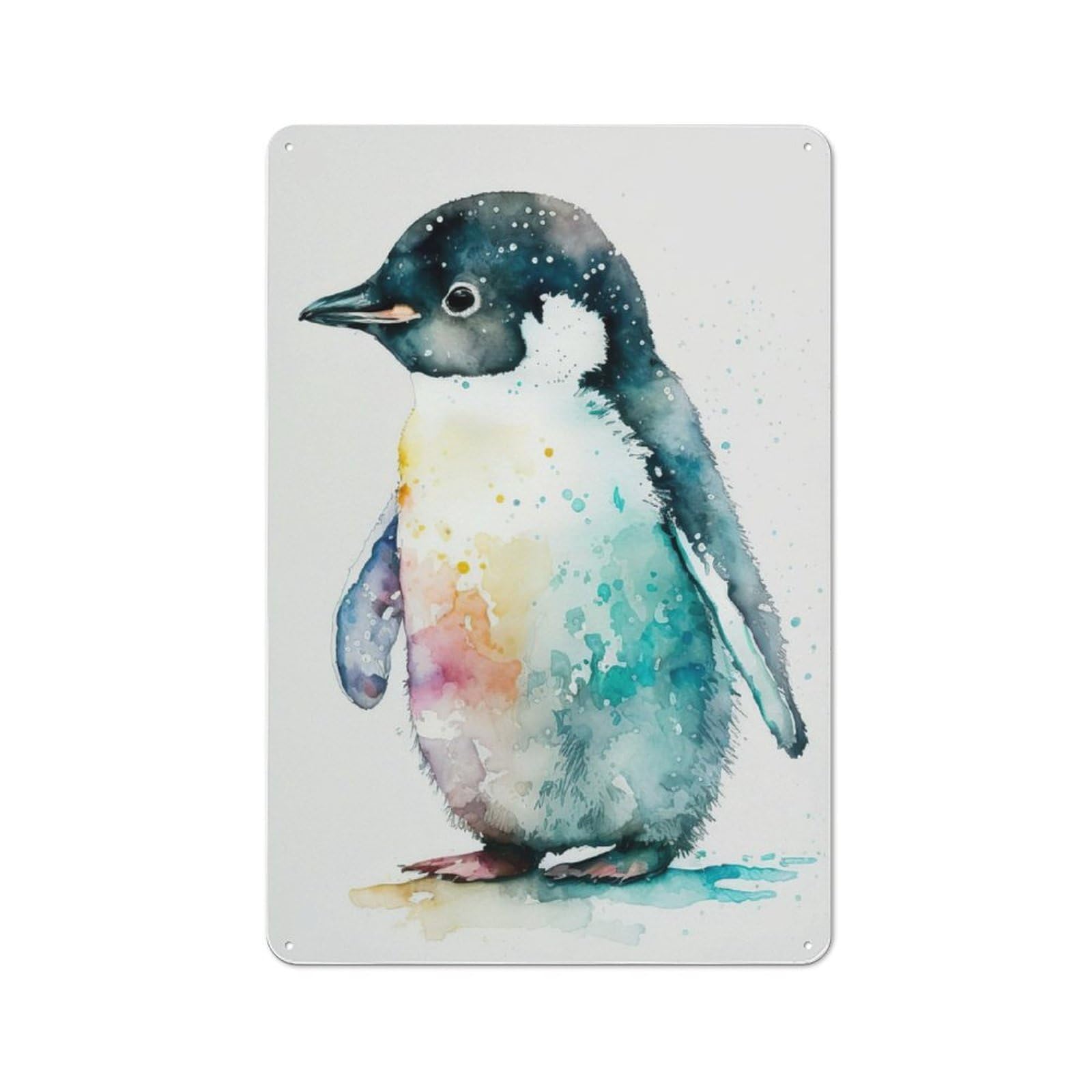 Junmoney Cute Watercolour Penguin For Garden Room Or Summerhouse, Retro Metal Sign 30X20cm, For Metal Sign Collectors, For Vintage Wall Decor Fans