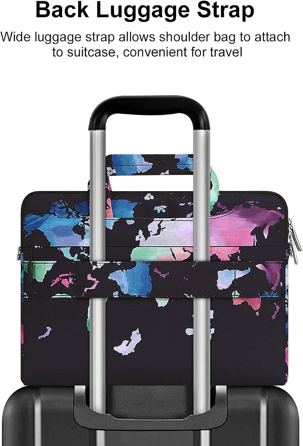 MOSISO Laptop Shoulder Bag Compatible with 17-17.3 inch Dell HP Acer Samsung Sony Chromebook Computer, World Map Carrying Briefcase Sleeve with Trolley Belt