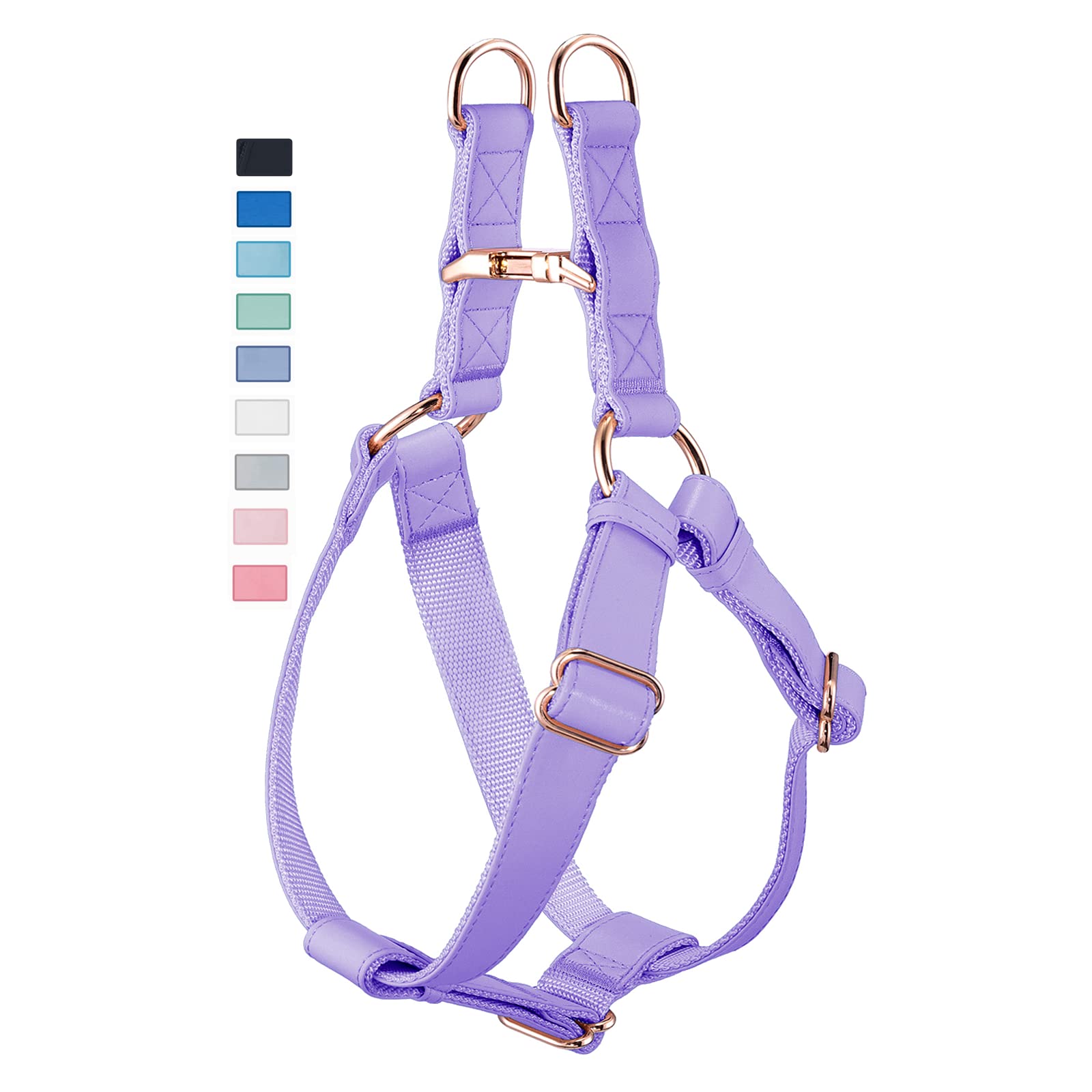 Soft Leather No Pull Dog Harness - Adjustable Step in Dog Harness with Rose Gold Heavy Duty Metal Buckle, Freedom Nylon Dog Halter Vests for Small