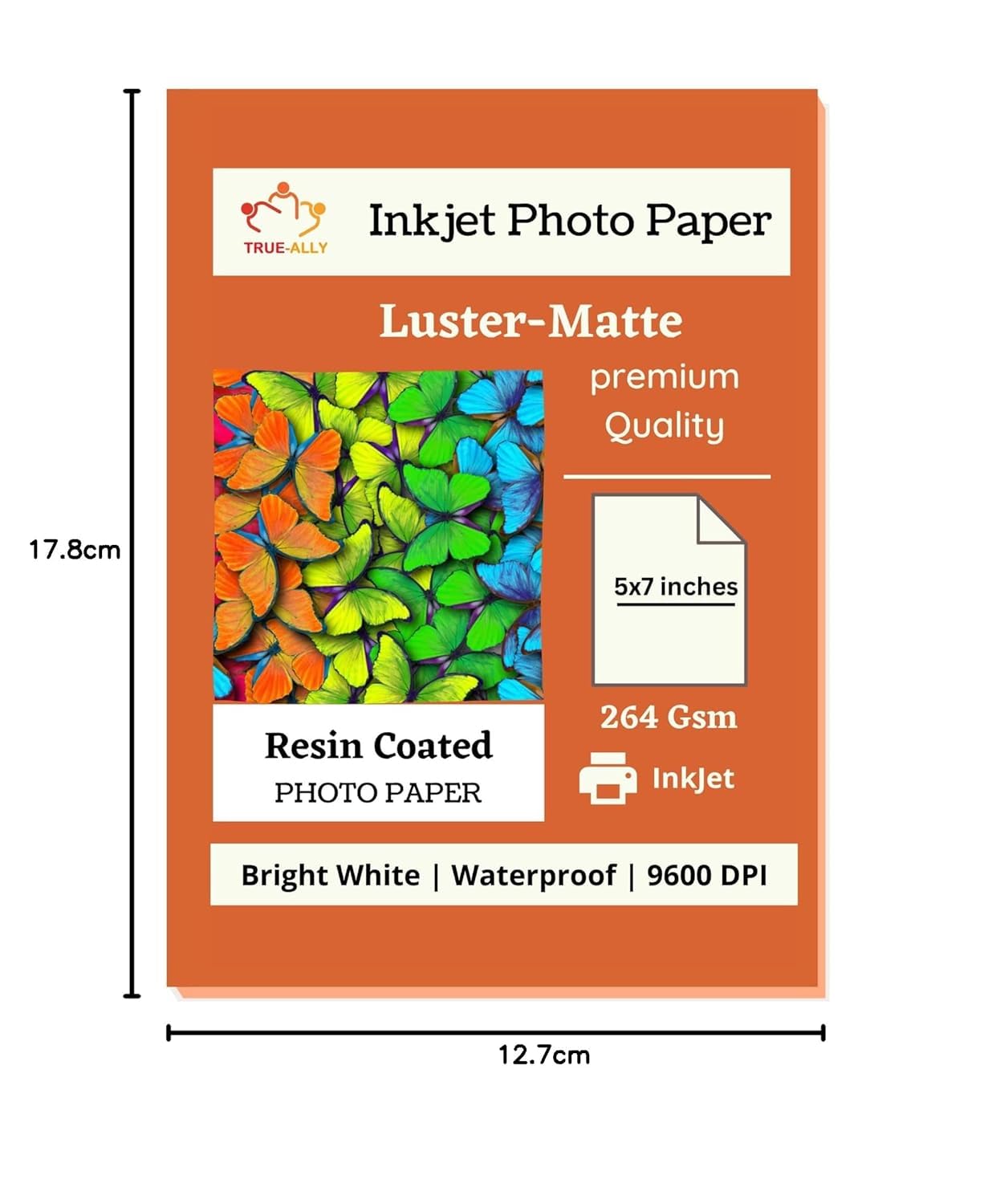 True-Ally Carta fotografica premium, 12,7 x 17,8 cm, 260 g/m², rivestita in resina, impermeabile, ad asciugatura rapida, lucida, opaca, per stampanti a getto d'inchiostro, 100 fogli