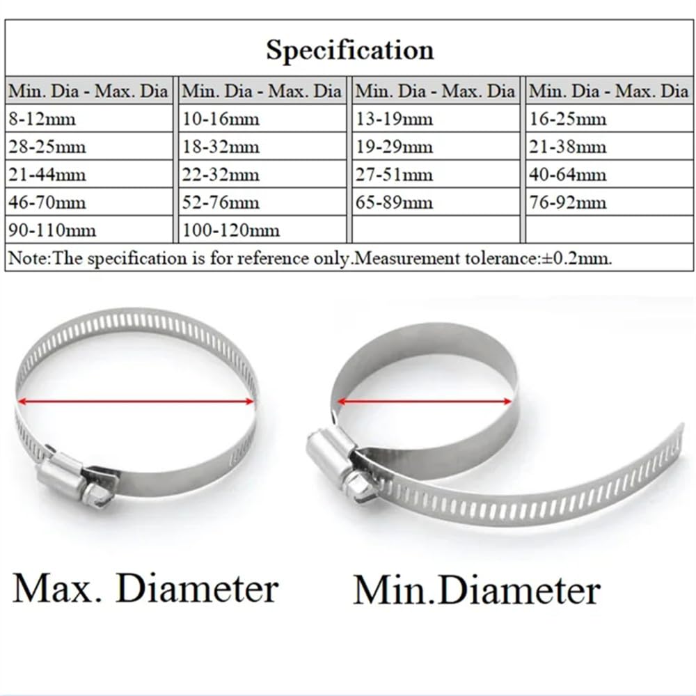 Abrazaderas de tornillo ajustables, Abrazaderas de manguera tornillo sin fin acero inoxidable ajustables 8-120 mm 5/10 piezas(Dia 100-120mm 10pcs)