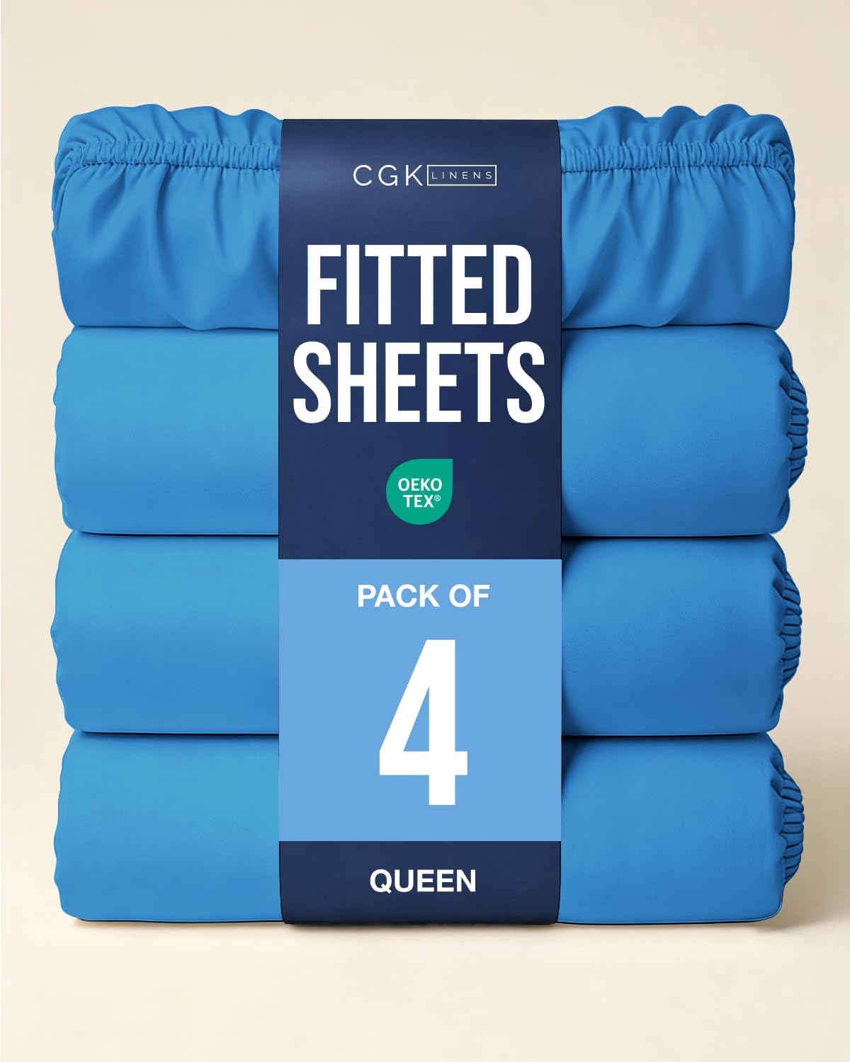 Queen Fitted Sheet - Pack of 4 Single Fitted Bottom Sheet Only - Royal Blue