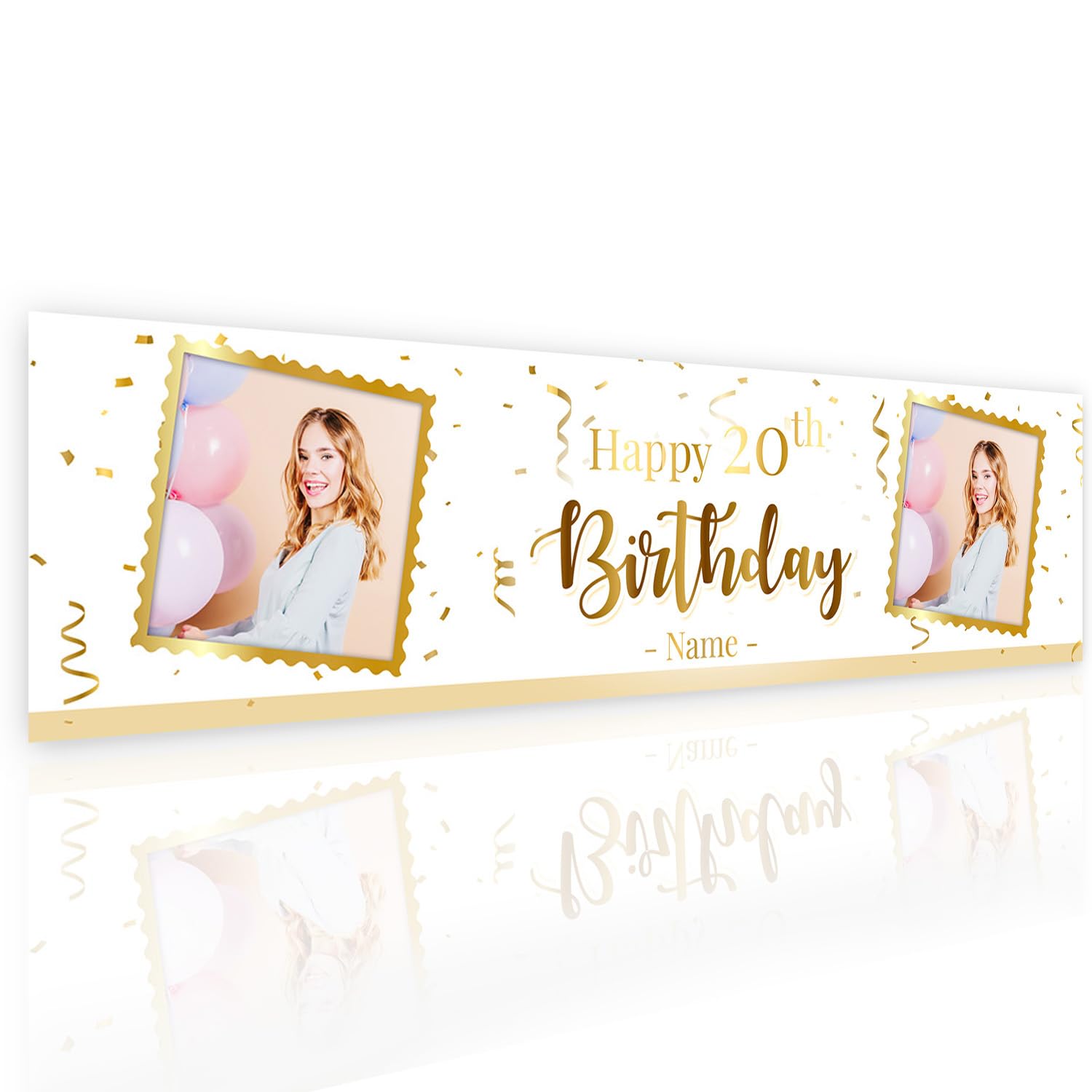 Personalised Happy Birthday Banner 3ft x 1ft Custom Photo Name Age 16th 18th 21st 30th 40th 50th 60th Poster Kids Party Gift Banner Decoration for Her Printed Backdrop for Him (Gold)
