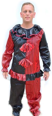 Acid Tactical Creepy Scary Halloween Black & Red Striped Adult Mens Clown Costume outfit LARGE