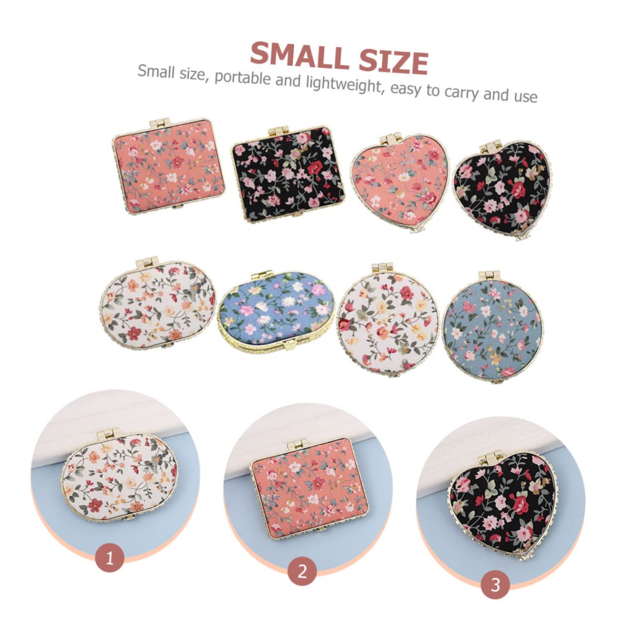 8piezas Espejo Compacto De Viaje Espejo De Maquillaje Diseño Floral De Bolsillo Pequeño