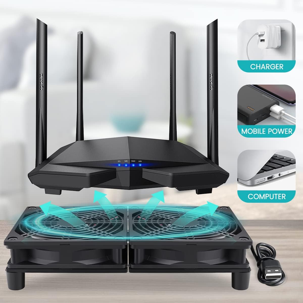 Wathai Ventilador USB 2 en 1, 120 mm, doble ventilador de 5 V para PC, con 3 niveles