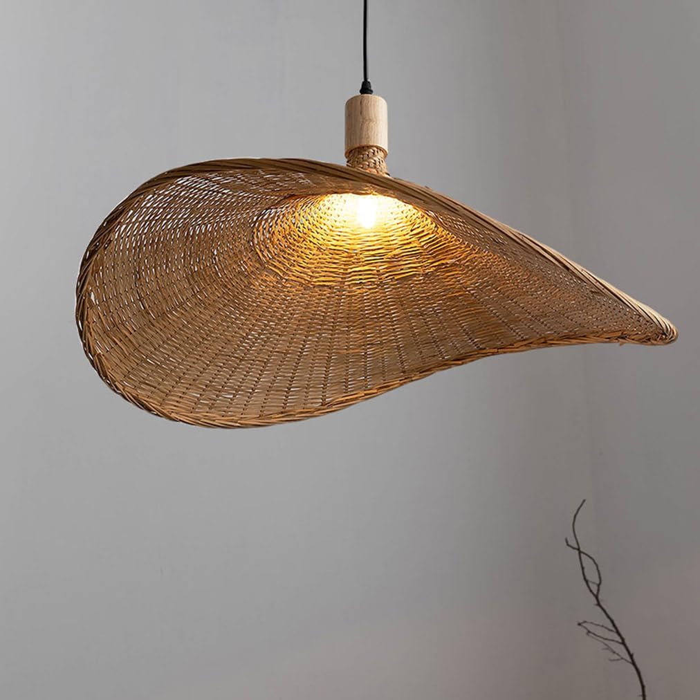 Vintage Hand-Woven Chandelier Bamboo Dome Shade Pendant Light 1 Light Woven Hanging Lamp Wicker Rattan Lights Shades Weave Japanese Style Lamps Straw Hat Lamp for Tea Room Stairs