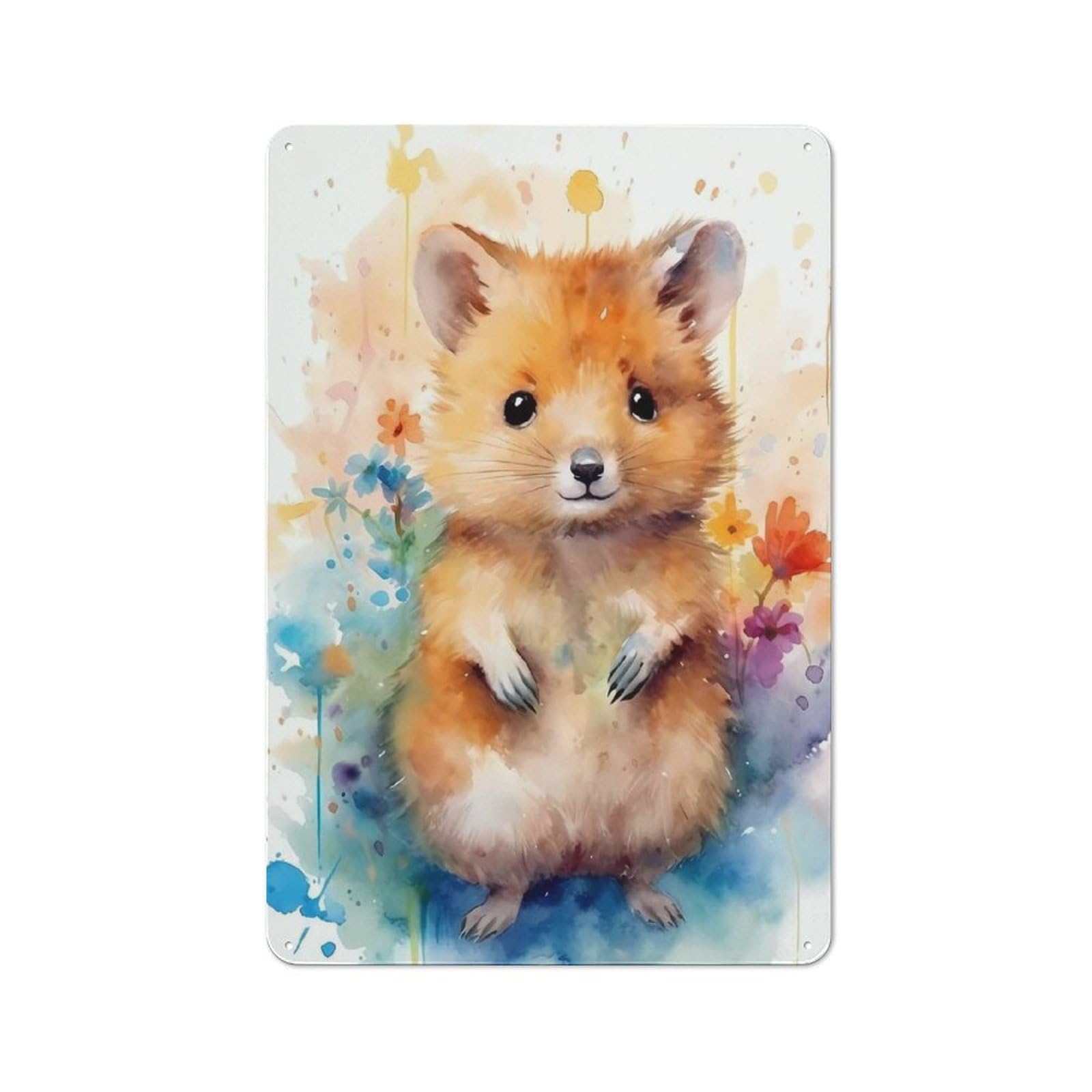 Junmoney Quokka Watercolors Retro-Style Metal Wall Sign 30X20cm For Pub Or Café, A New Home Present For Hospitality Wall Decor Collectors