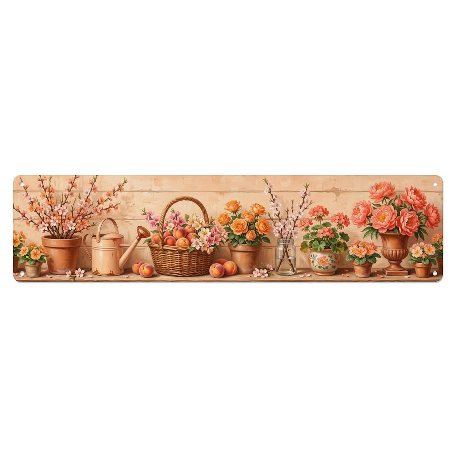 Floral Garden Tools Peach Blossom Pattern Print Metal Tin Sign
