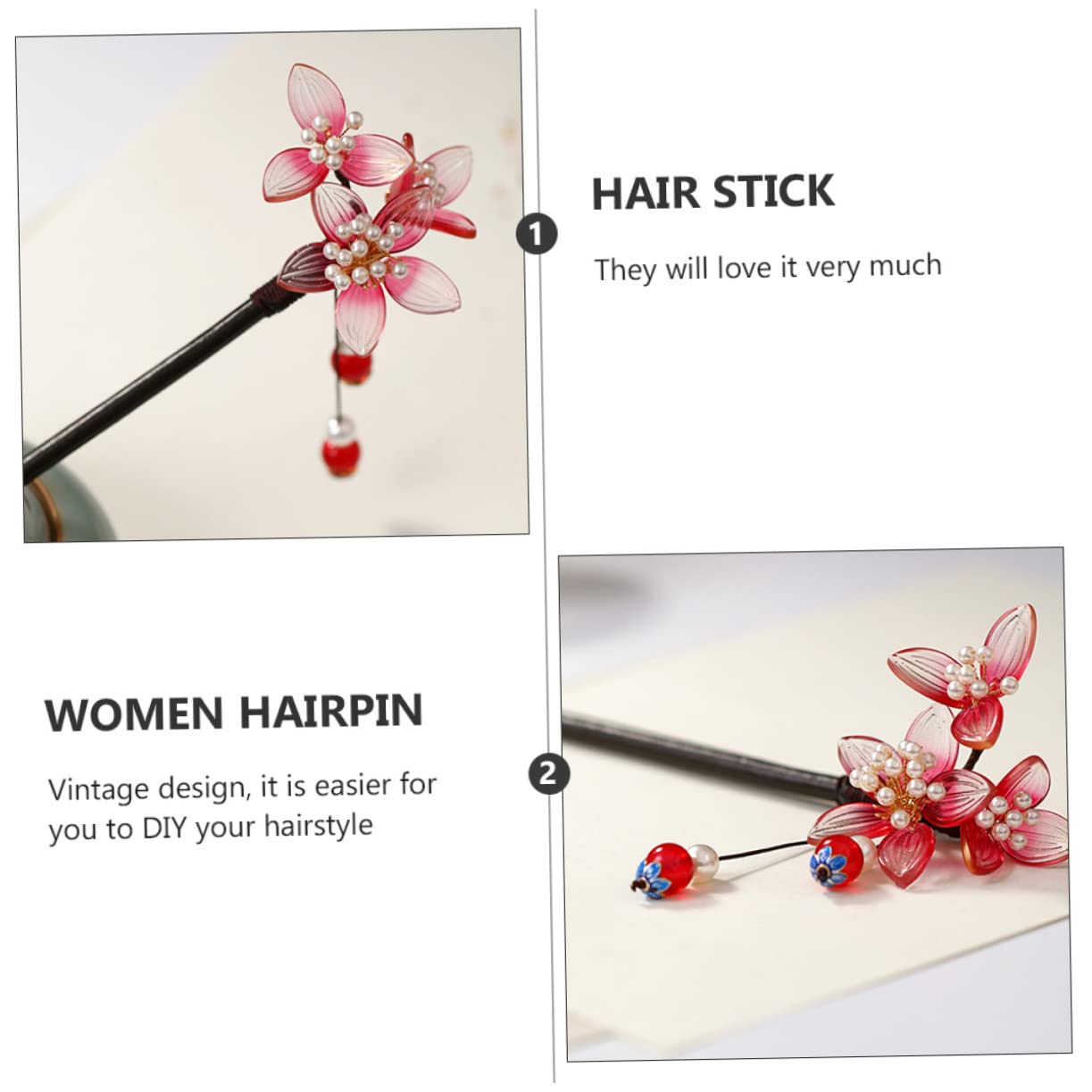 Épingle à Cheveux Vintage Fleur en Bois Foncé pour Coiffure DIY